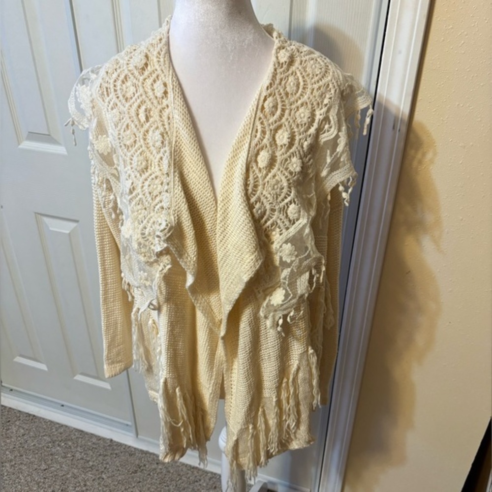 Boho Cardigan from Double Zero Women’s Size Small Ivory Cream Off White